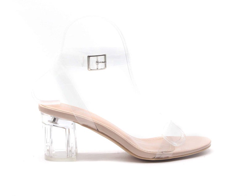 Cape Robbin Wisdom Clear Chunky Block Low Heels for Women, Transparent Strappy Open Toe Shoes Heels for Women - Nude Size 9 - Image 1